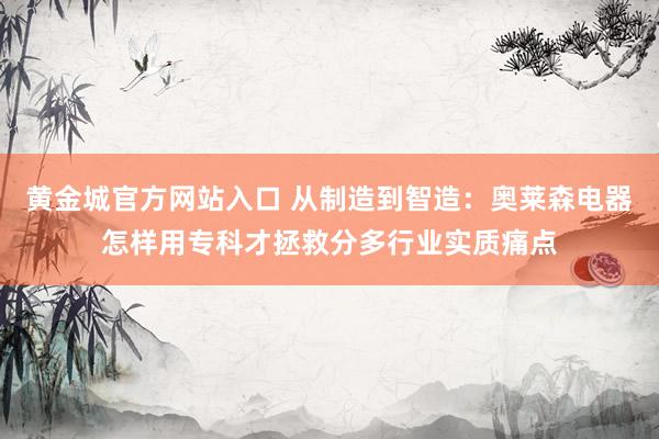 黄金城官方网站入口 从制造到智造：奥莱森电器怎样用专科才拯救分多行业实质痛点