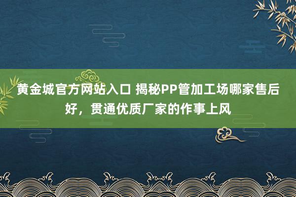 黄金城官方网站入口 揭秘PP管加工场哪家售后好，贯通优质厂家的作事上风