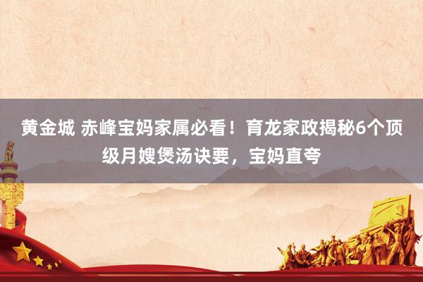 黄金城 赤峰宝妈家属必看！育龙家政揭秘6个顶级月嫂煲汤诀要，宝妈直夸