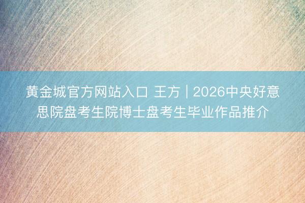 黄金城官方网站入口 王方 | 2026中央好意思院盘考生院博士盘考生毕业作品推介